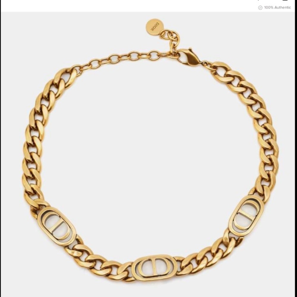 Christian Dior 30 Montaigne CD Chain-Link Gold Tone Choker Vintage Necklace